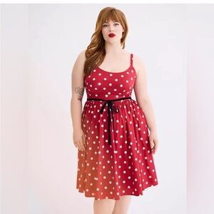 NWT Torrid 2X Polka Dot Retro Chic Tie Front Midi Swing Dress Size 18/20